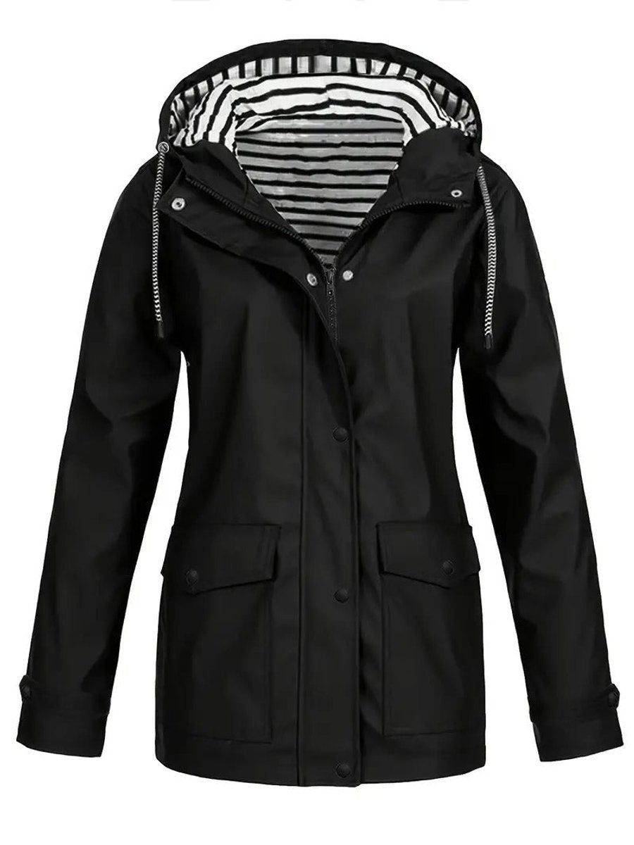 Women's Hooded Zip-Front Casual Coat in Black