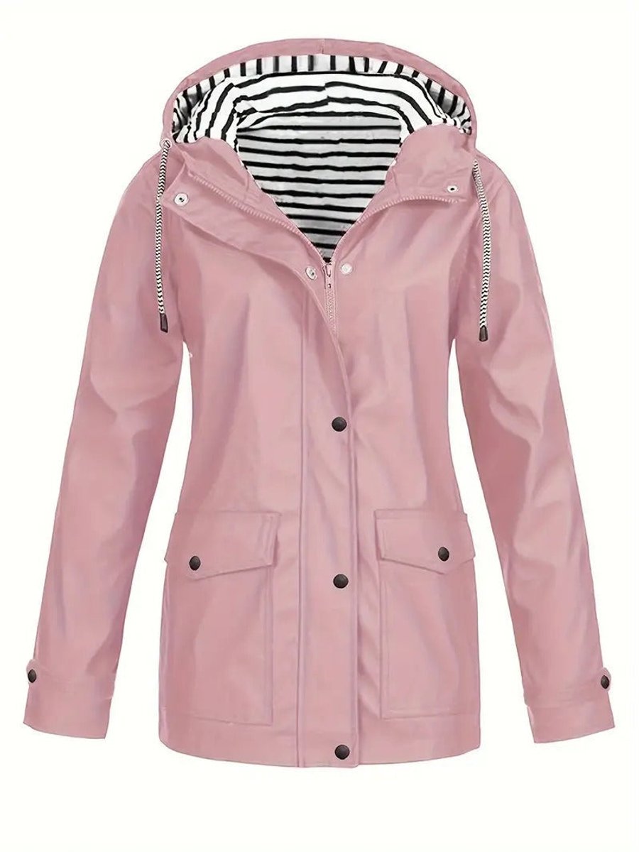 Women's Hooded Zip-Front Casual Coat in Dusty Rose