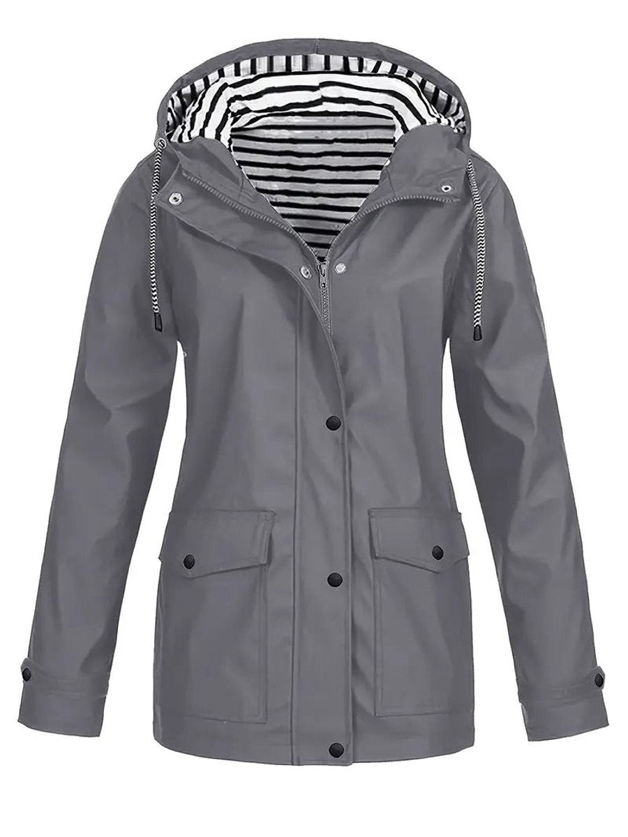 Women's Hooded Zip-Front Casual Coat in Grey