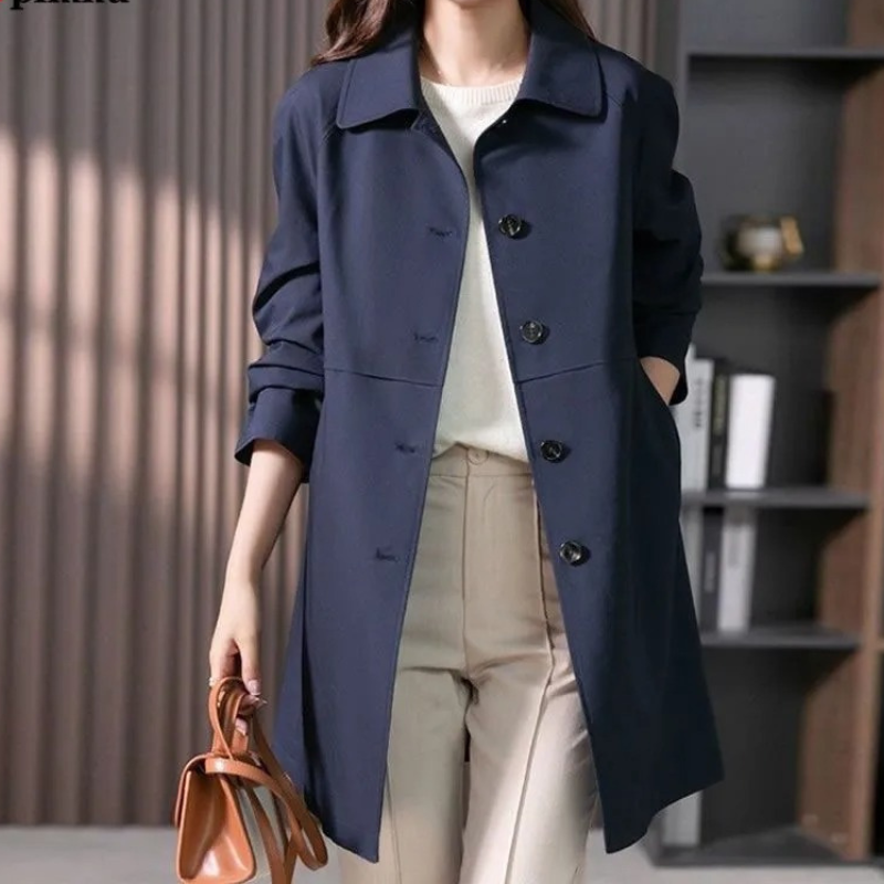 Women's Button-Front Casual Coat in Navy