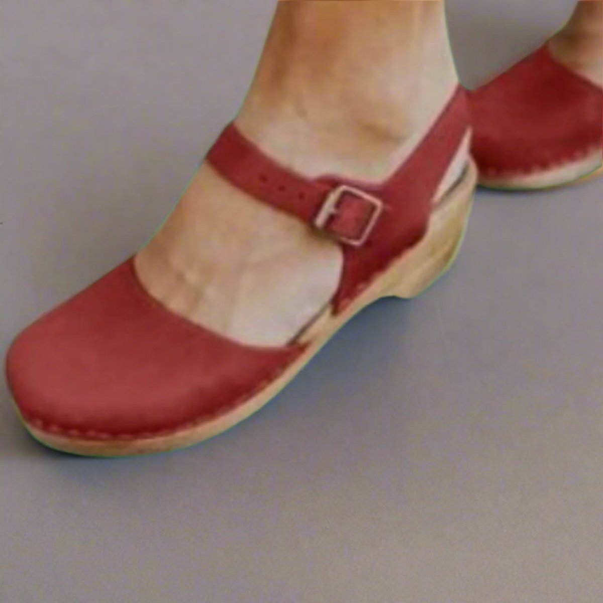 Orthopaedic Ankle-Strap Casual Mules in Brick Red