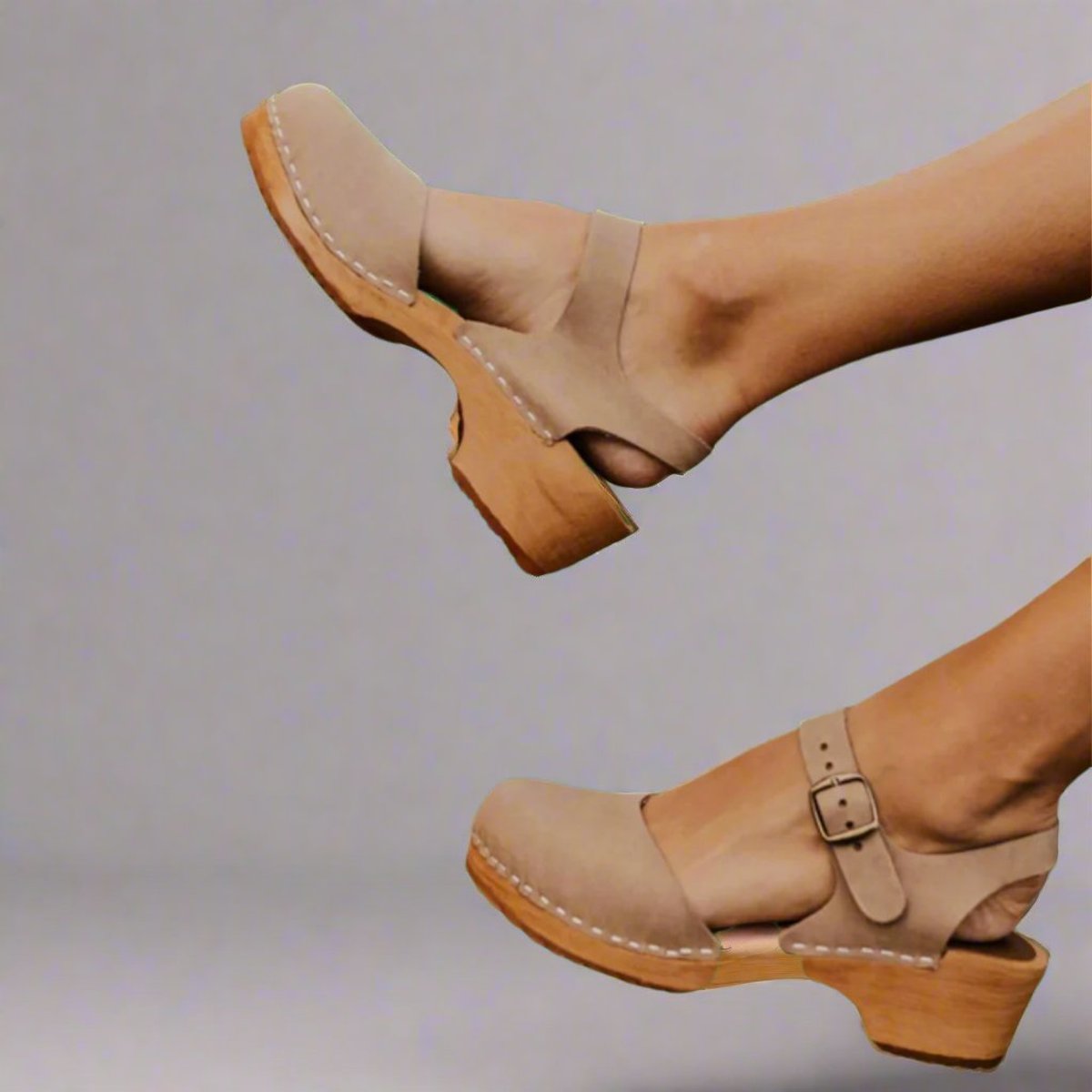 Orthopaedic Ankle-Strap Casual Mules in Taupe