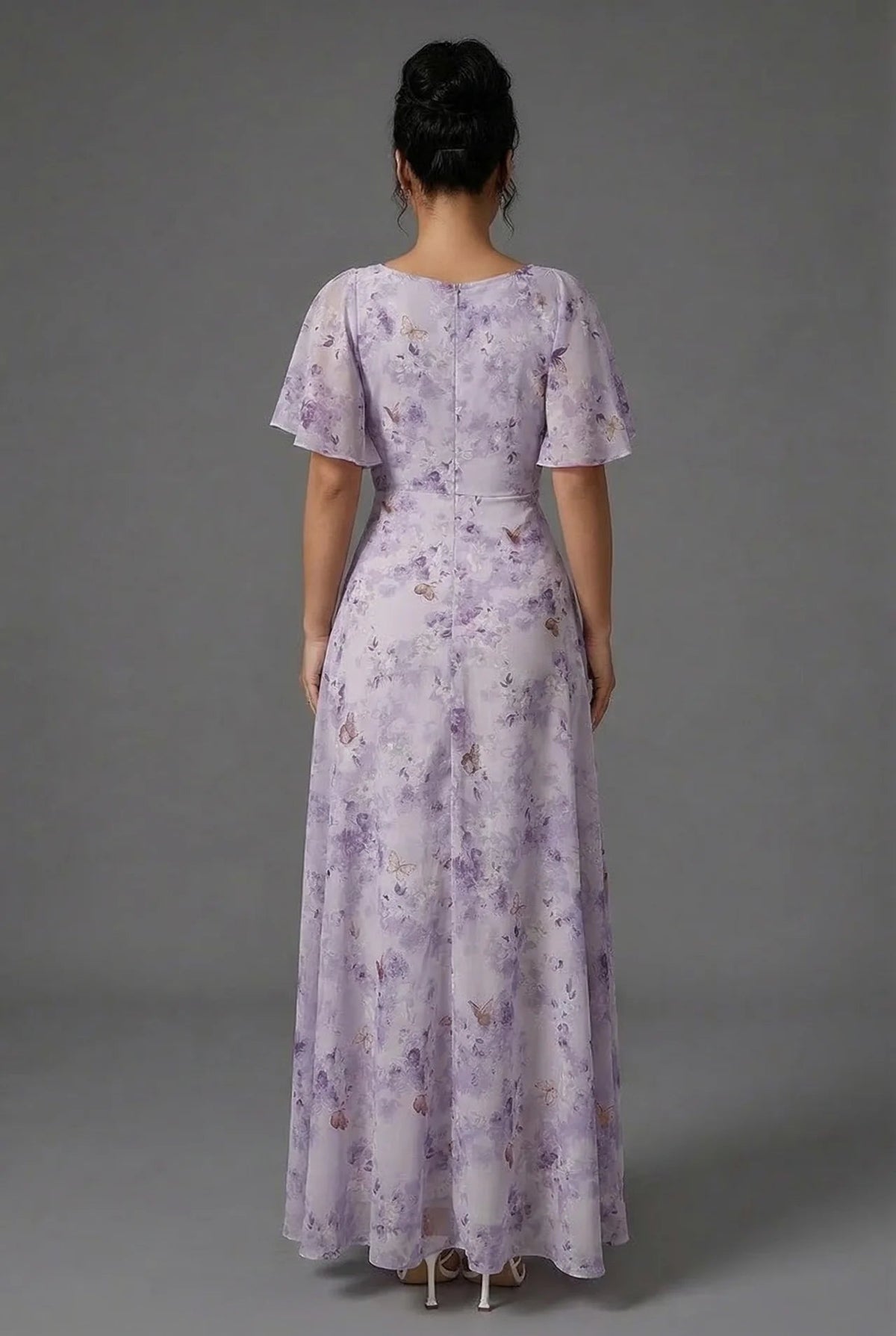 Ruched Wedding Guest Maxi Dress in Lilac