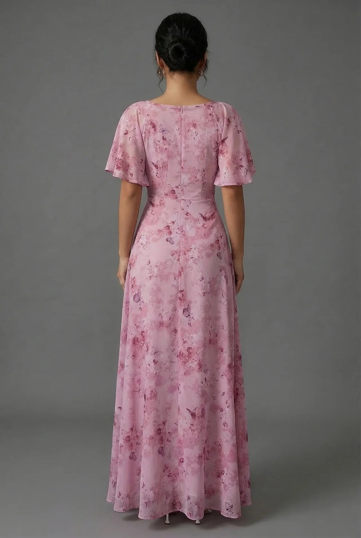 Ruched Wedding Guest Maxi Dress in Pink