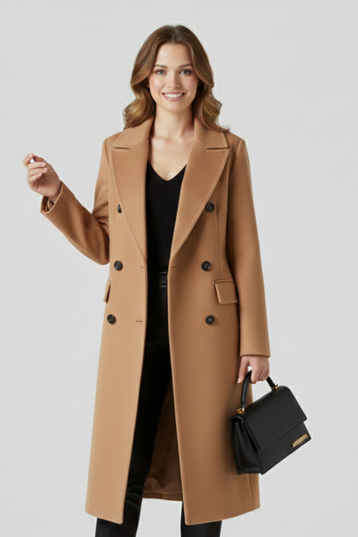 Women's Double-Breasted Workwear Coat in Camel