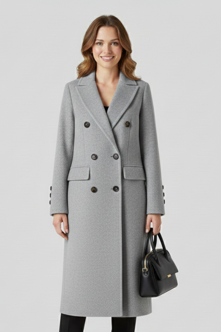 Women's Double-Breasted Workwear Coat in Light Grey