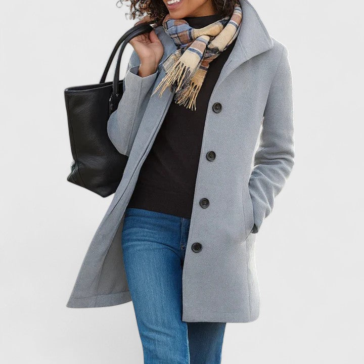 Women's Button-Front Casual Coat in Light Grey