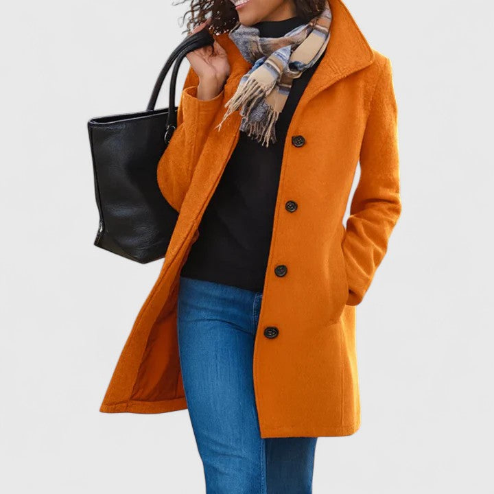 Women's Button-Front Casual Coat in Orange