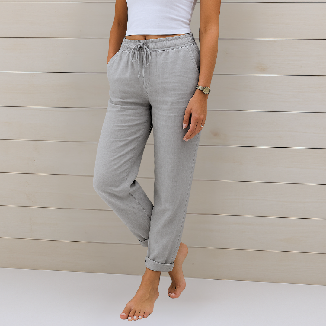 Women's Drawstring Casual Trousers in Light Grey