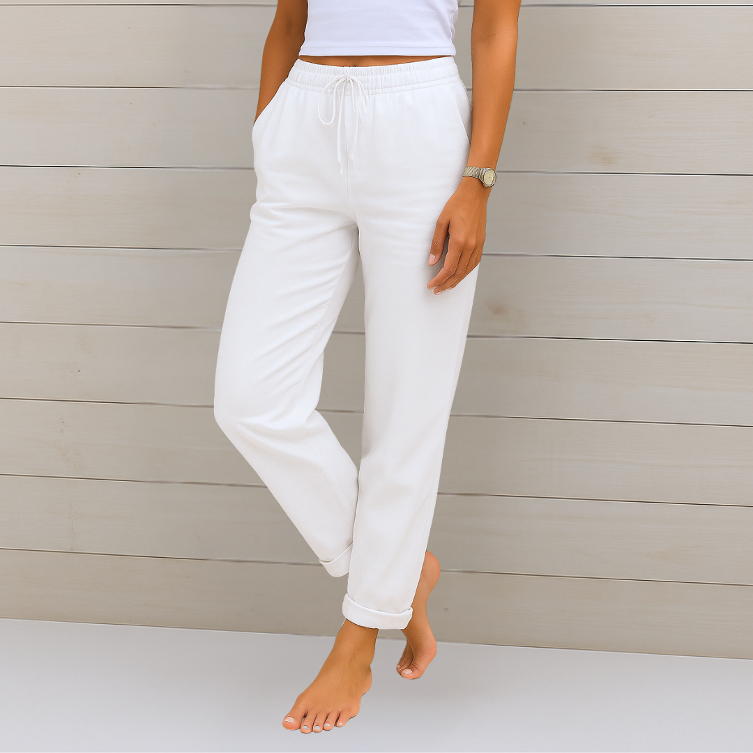 Women's Drawstring Casual Trousers in White