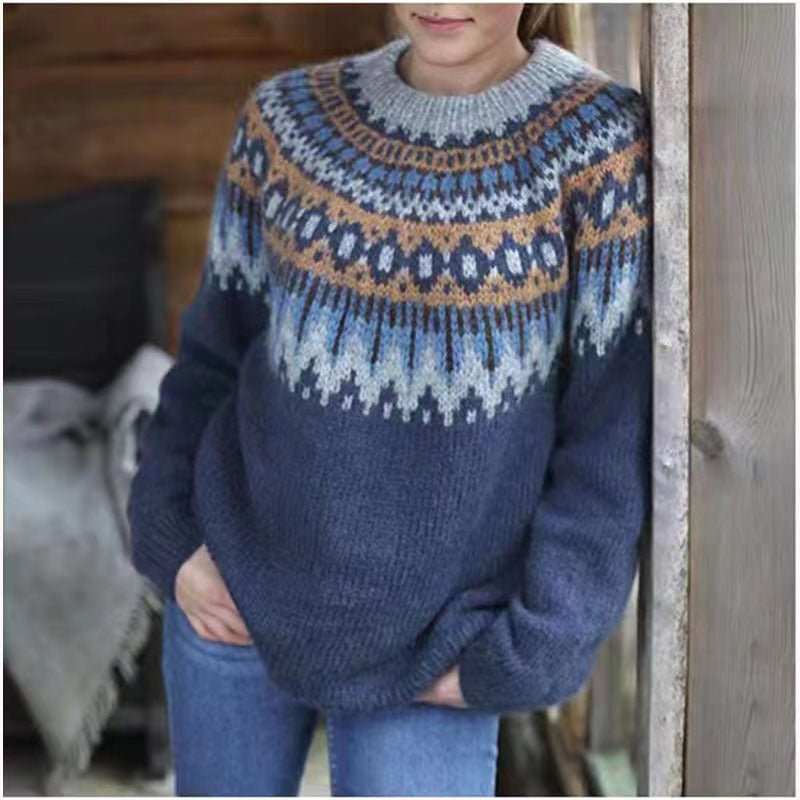 Women's Patterned Casual Jumper in Navy