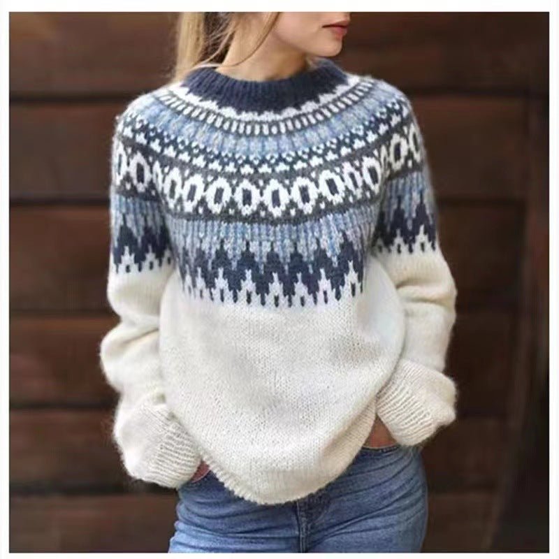 Women's Patterned Casual Jumper in White