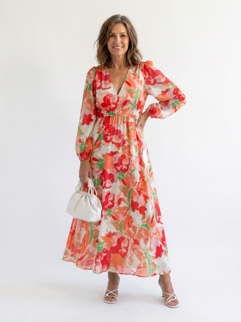 Amelia | Floral Day Dress Lightweight Maxi Fit Long Sleeve