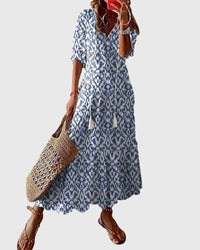 Sienna | V-Neck Ikat Print Relaxed Fit Maxi Dress Lightweight