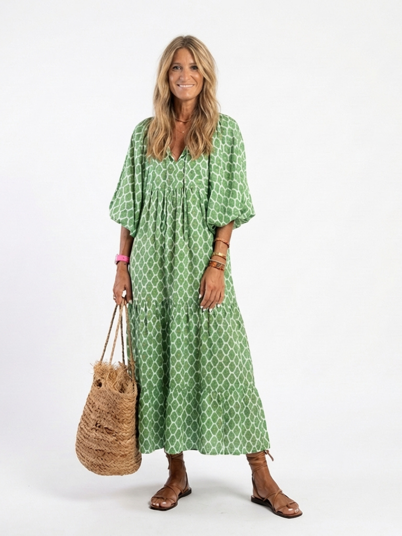 Amelia | V Neck Casual Daywear Relaxed Fit Midi Dress