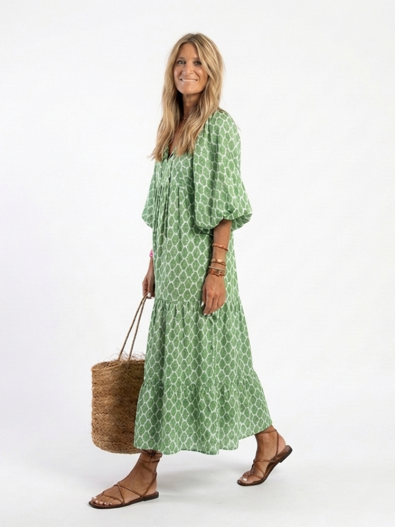 Amelia | V Neck Casual Daywear Relaxed Fit Midi Dress