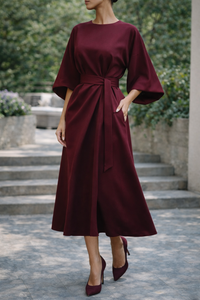 Eleanor | A-Line Midi Dress with Pockets Crepe Blend Structured Fit