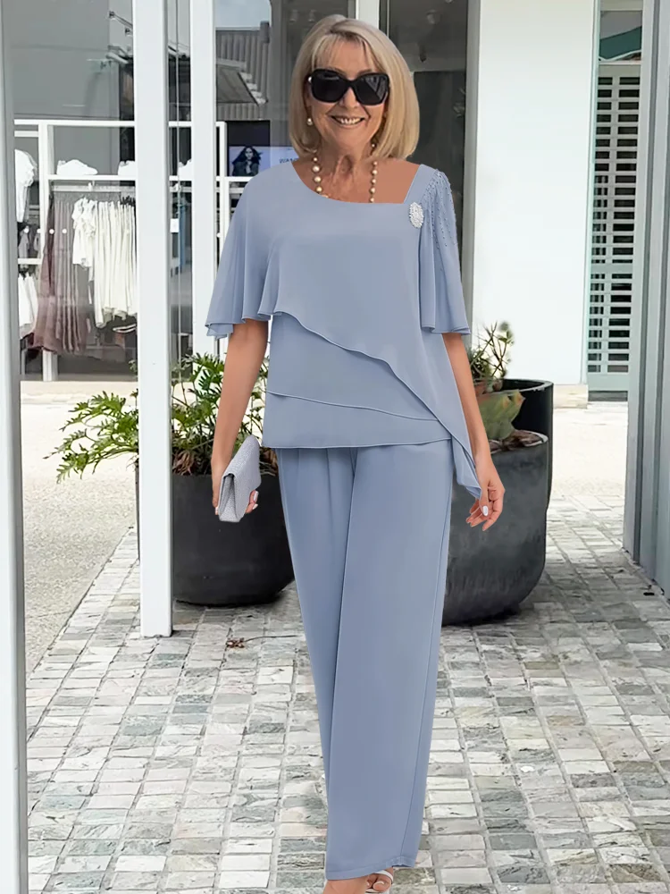 Women's Trouser Suit – Chiffon Relaxed Fit Mother Of The Bride | Emily 3