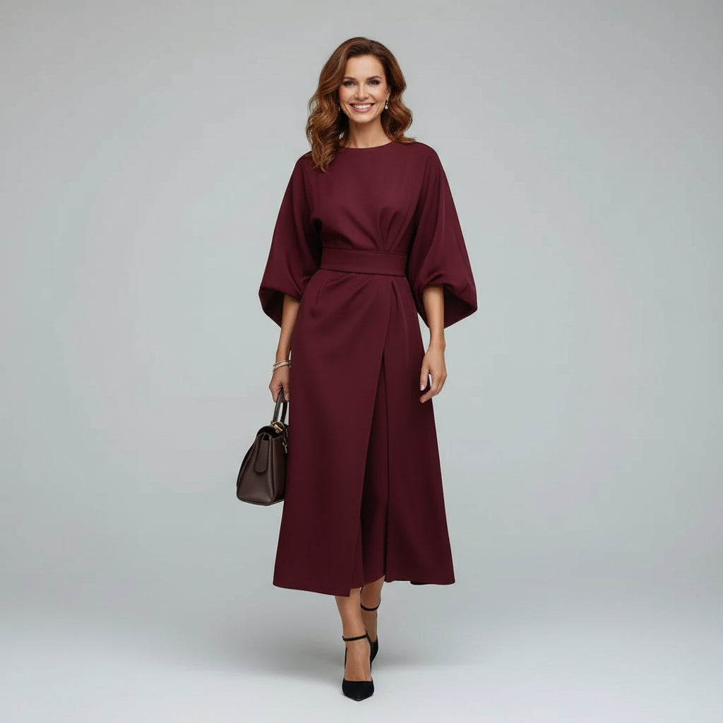 Isabella | Belted Wide Sleeve Midi Dress Relaxed Fit Everyday