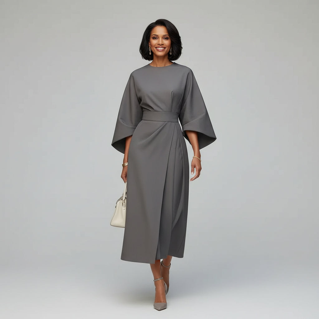 Isabella | Belted Wide Sleeve Midi Dress Relaxed Fit Everyday