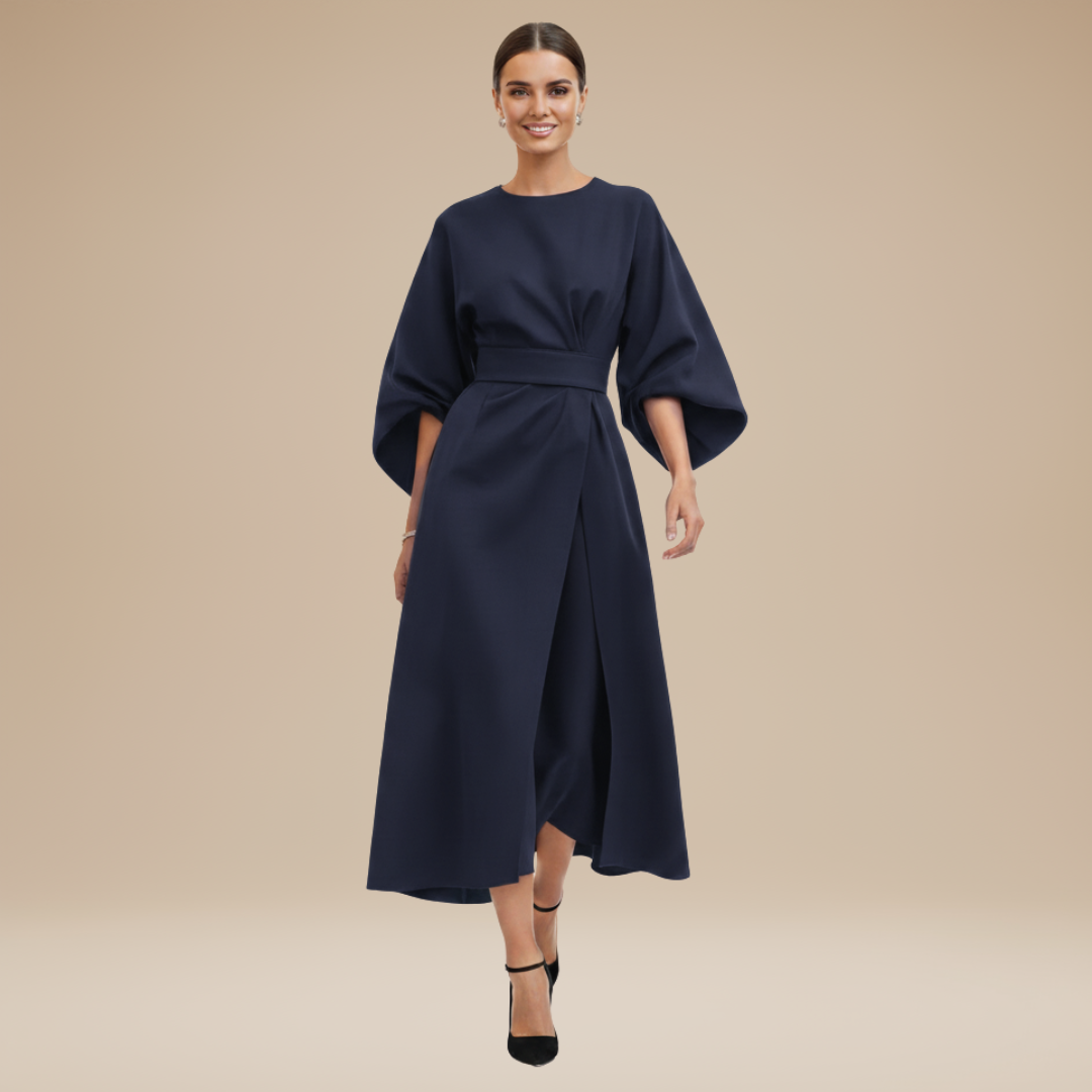 Isla | Belted Wrap Midi Dress Occasion Wear Wide Sleeve Silhouette