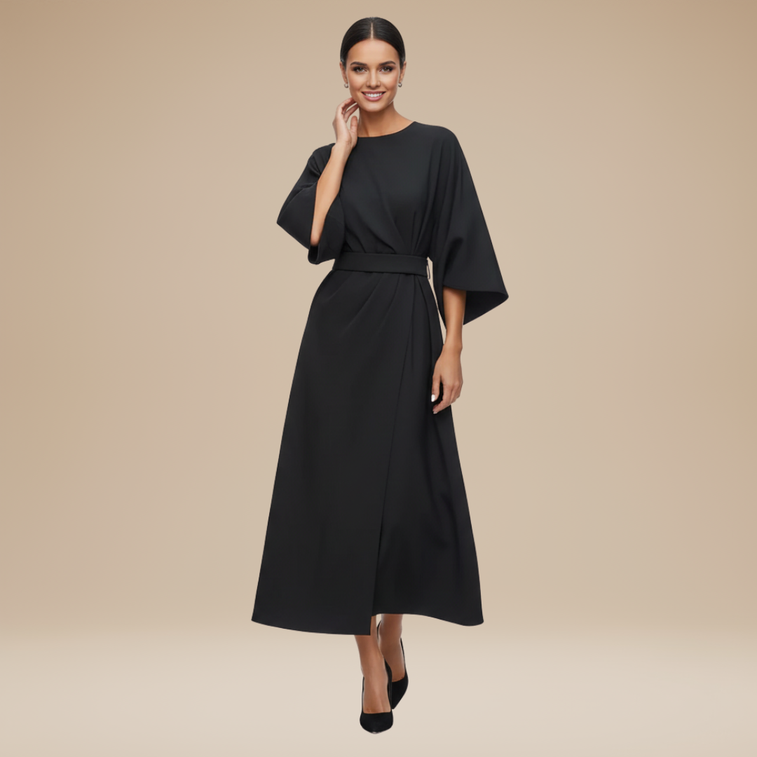 Isla | Belted Wrap Midi Dress Occasion Wear Wide Sleeve Silhouette