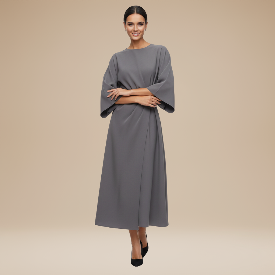 Isla | Belted Wrap Midi Dress Occasion Wear Wide Sleeve Silhouette