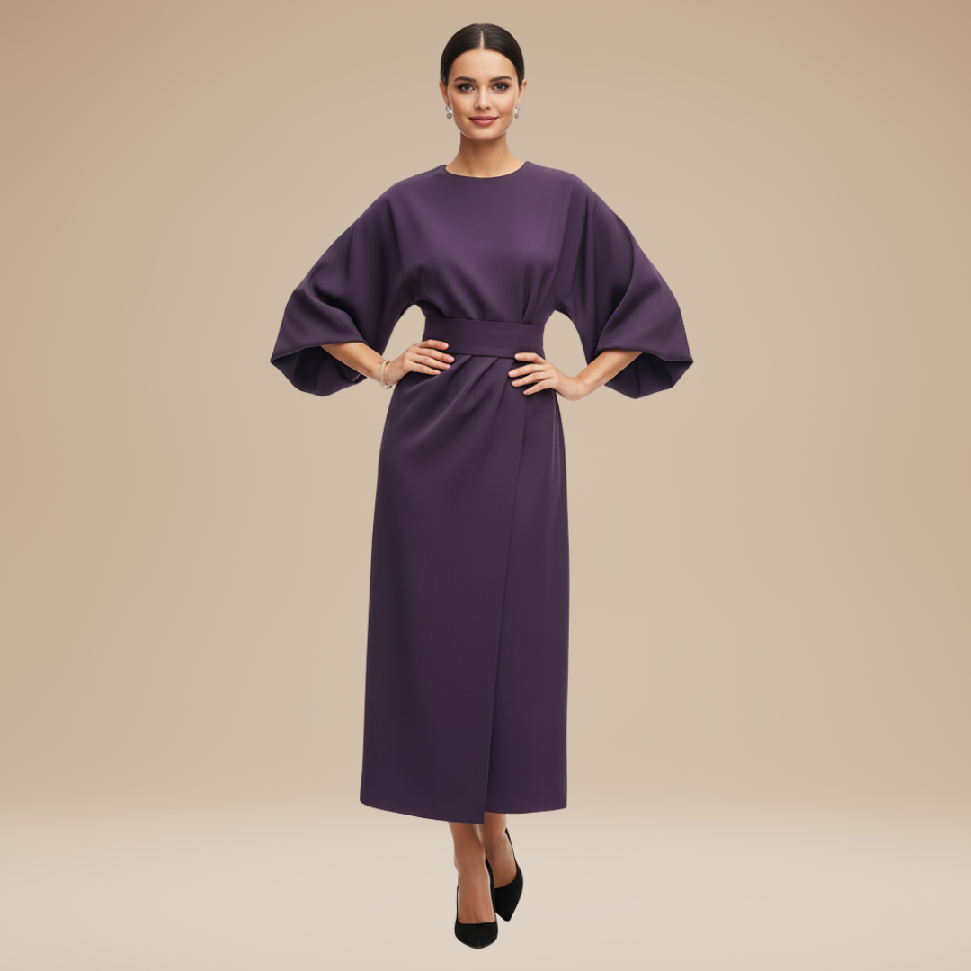 Isla | Belted Wrap Midi Dress Occasion Wear Wide Sleeve Silhouette