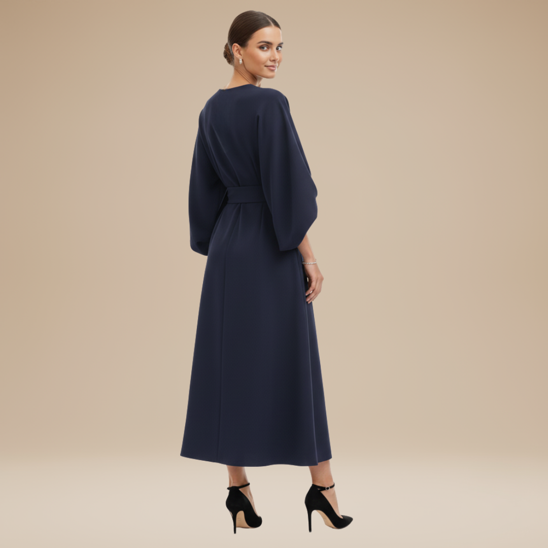 Isla | Belted Wrap Midi Dress Occasion Wear Wide Sleeve Silhouette
