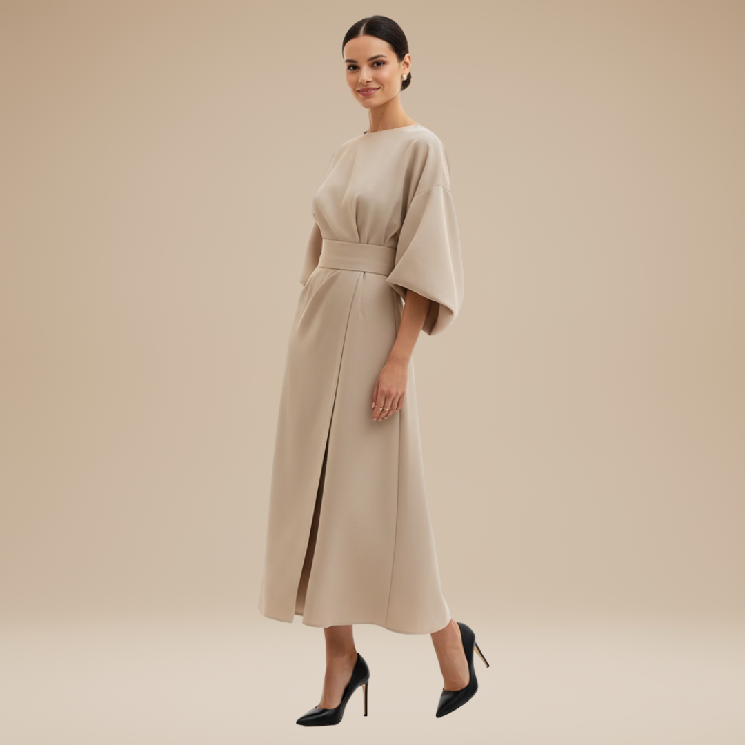 Isla | Belted Wrap Midi Dress Occasion Wear Wide Sleeve Silhouette