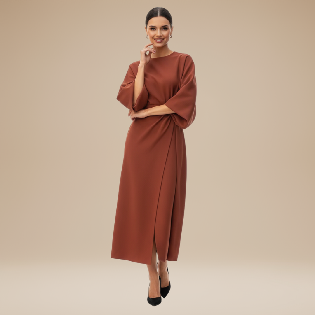 Isla | Belted Wrap Midi Dress Occasion Wear Wide Sleeve Silhouette