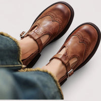 Amelia | T-Strap Wingtip Structured Fit Leather Mary Jane Shoes