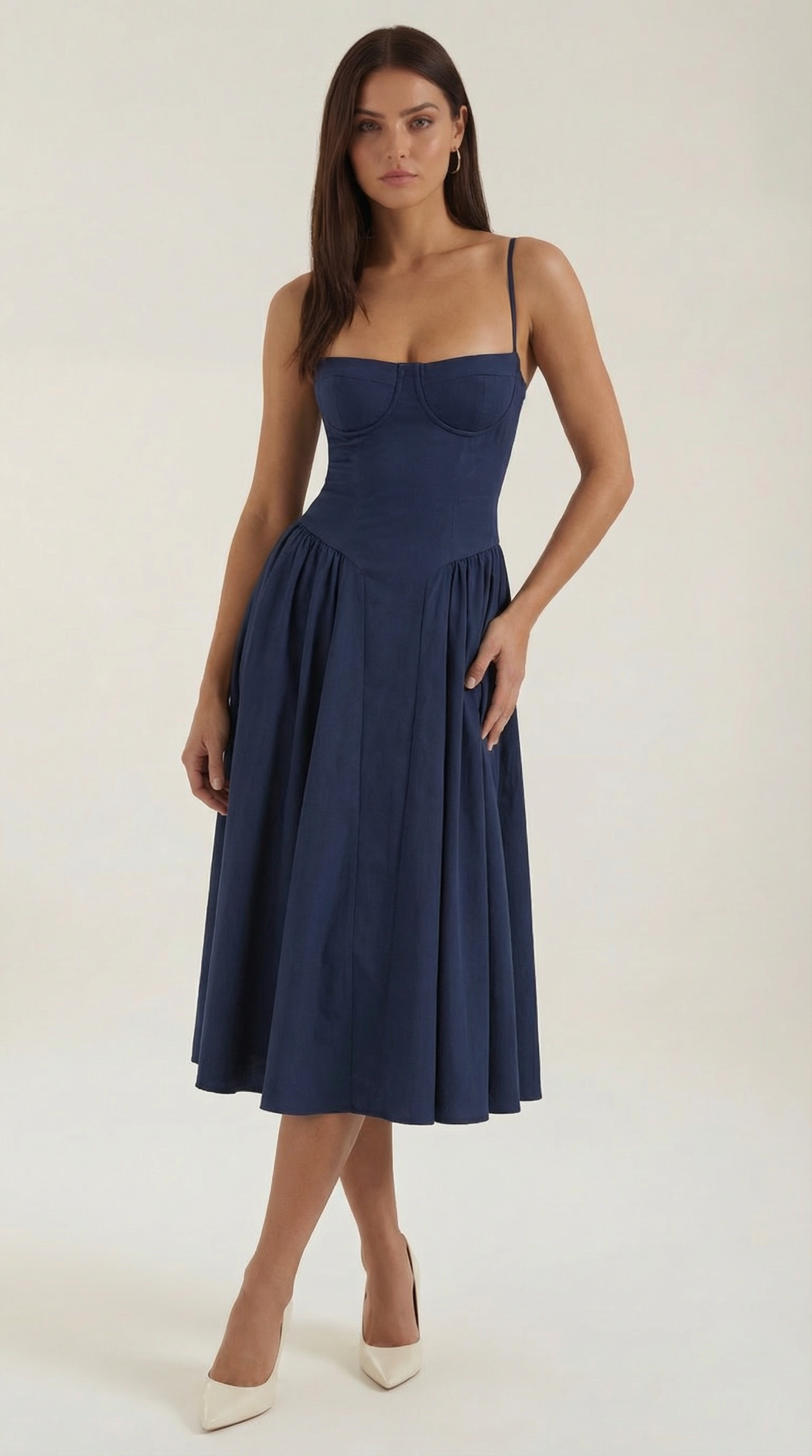 Women's Midi Dress – Floral Linen Blend Structured Fit Formal | Amelia 12