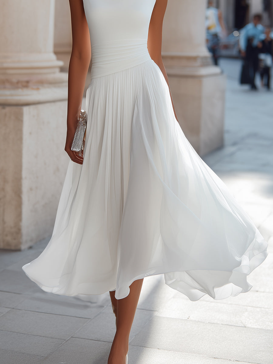 Isabella | Draped Neck Pleated Occasion Tailored Fit Midi Dress