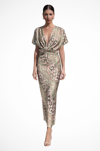 Sienna | Twisted-Knot Bodice Evening Maxi Dress Satin-Crepe