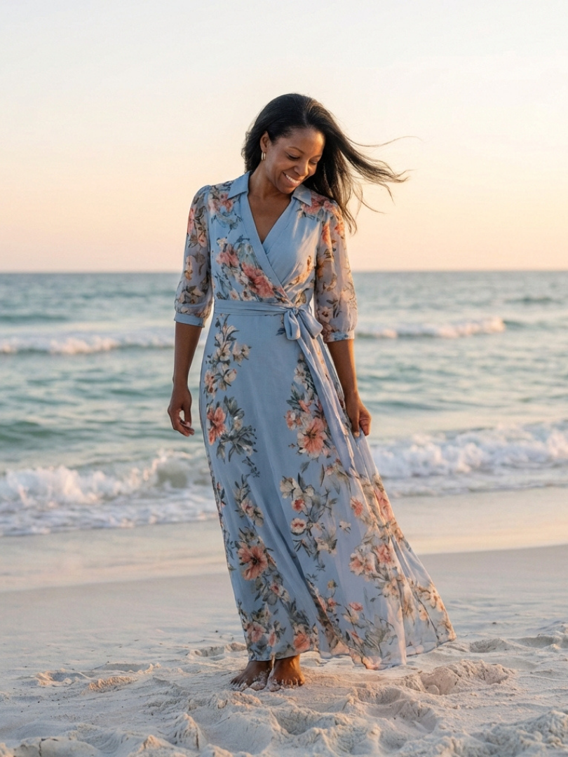Sophie | V Neck Wrap Casual Fit Maxi Dress