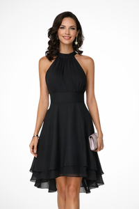 Elara | Halter Neck Cocktail Dress High-Low Hem Chiffon