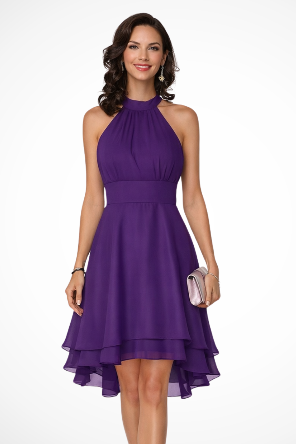 Women's Cocktail Dress – Chiffon Halter High-Low Evening | Amelia 4
