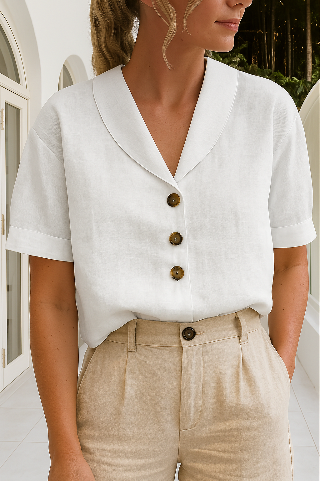 Emma | Wrap Neckline Professional Casual Tailored Blouse