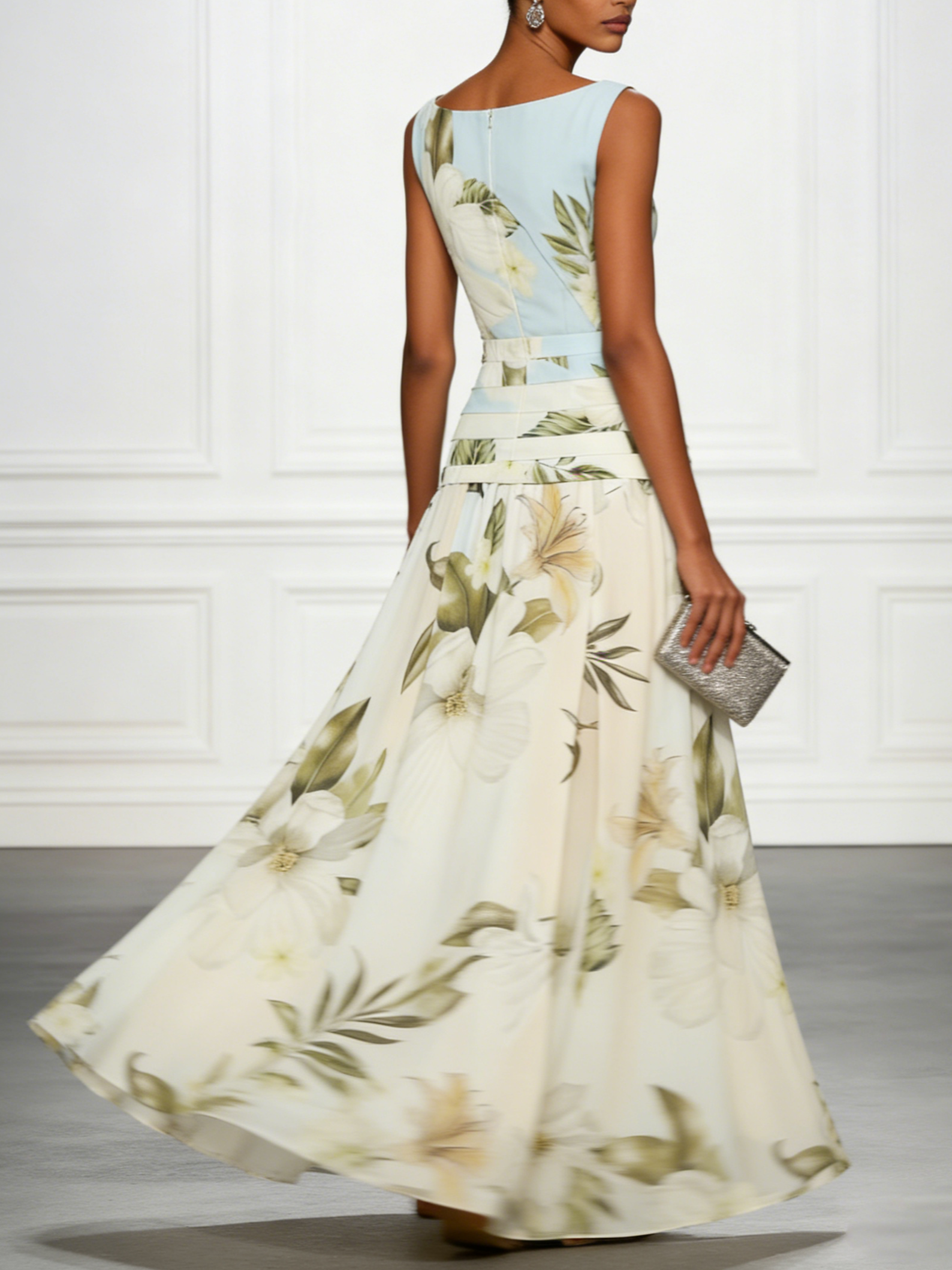 Isla | Sleeveless Boat Neck Wedding Guest Ruched Waist Maxi Dress