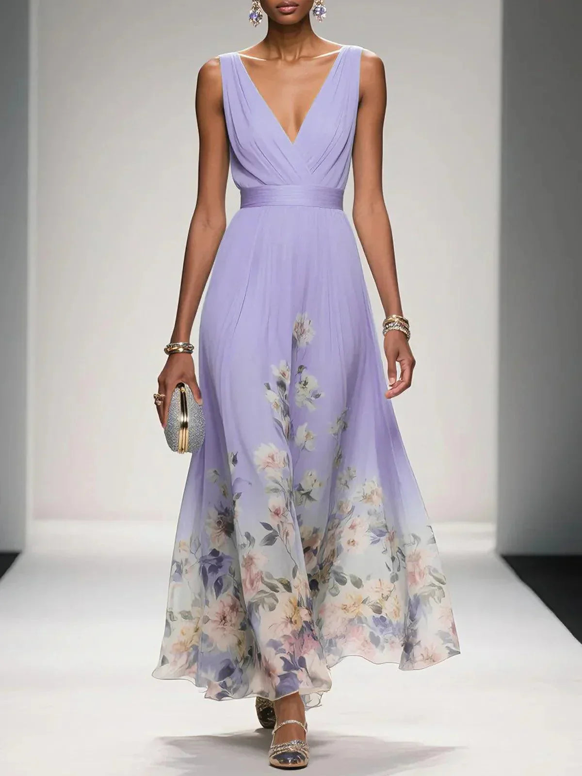 Women's Maxi Dress – Chiffon Pleated A-Line Evening | Amelia 8