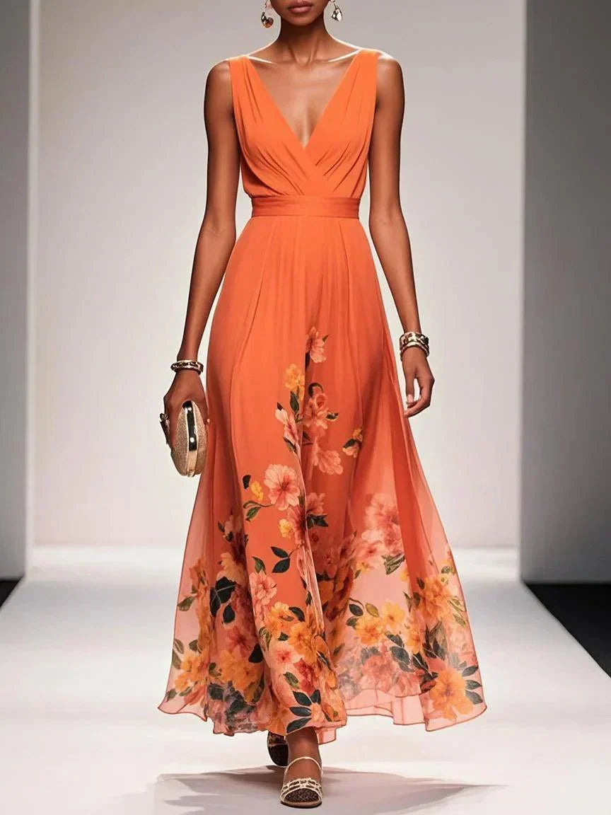 Women's Maxi Dress – Chiffon Pleated A-Line Evening | Amelia 9