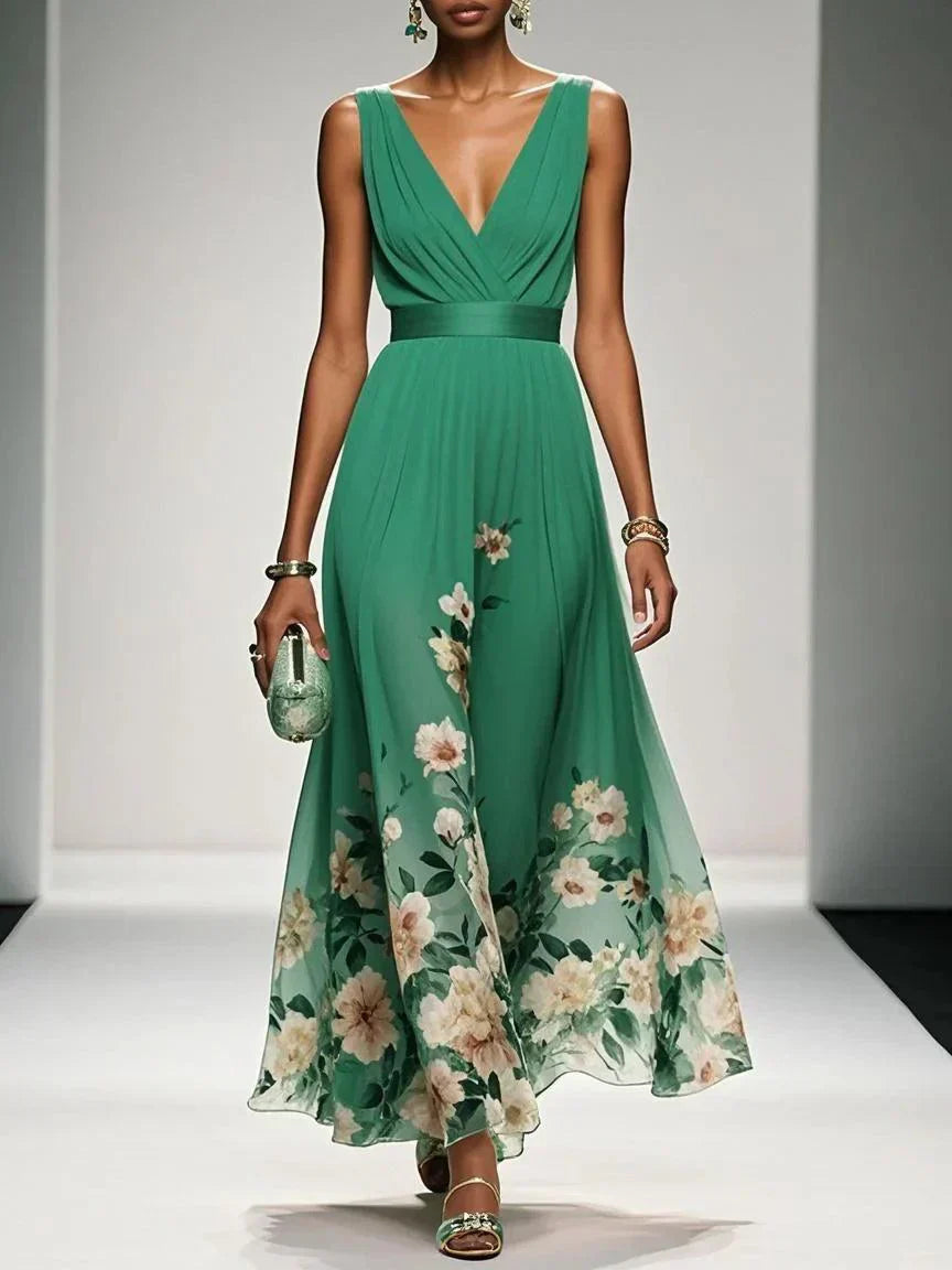 Women's Maxi Dress – Chiffon Pleated A-Line Evening | Amelia 10