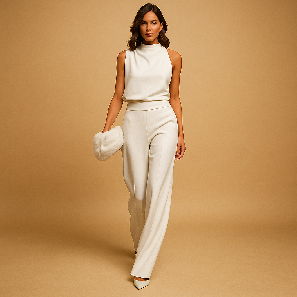 Isla | Halter Neck Elegant Wide Leg Jumpsuit High Waist