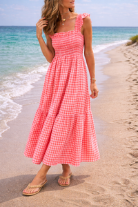 Elara | Smocked Bodice A-Line Summer Dress Cotton Blend Maxi