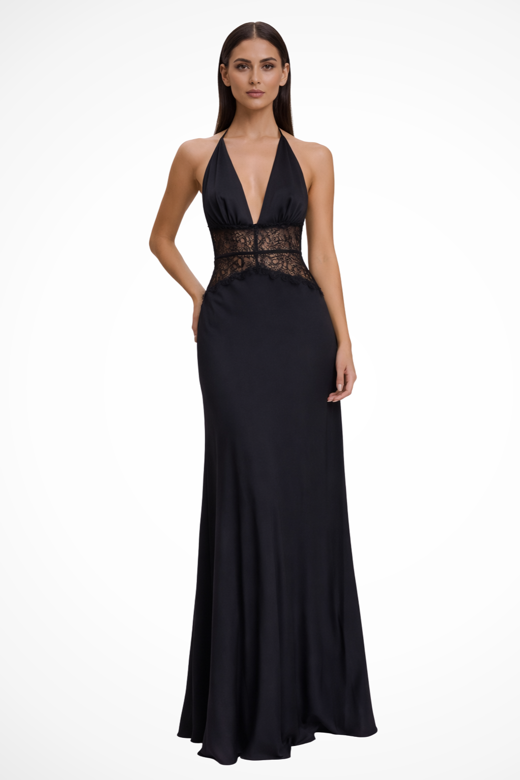 Valentina | Lace Inset Halter Gown