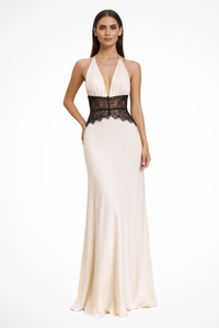 Sophie | Halter Neck Evening Dress Satin Fluid Fit Maxi
