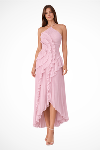 Elowen | Halter Neck Pleated Evening Maxi Dress Chiffon