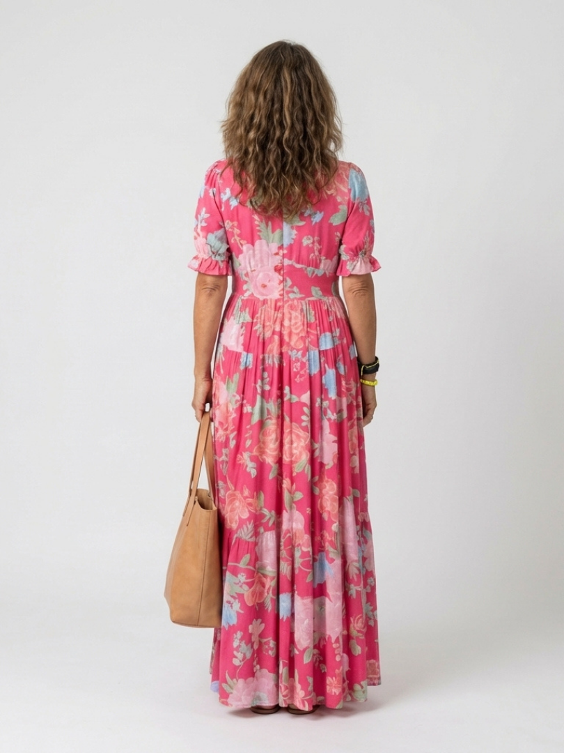 Emma | V Neck Casual Midi Dress Gathered Waist Relaxed Fit