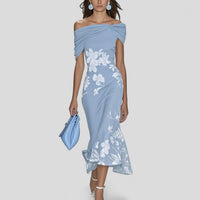 Harper | Off-The-Shoulder Formal Midi Dress Stretch-Crepe Fit